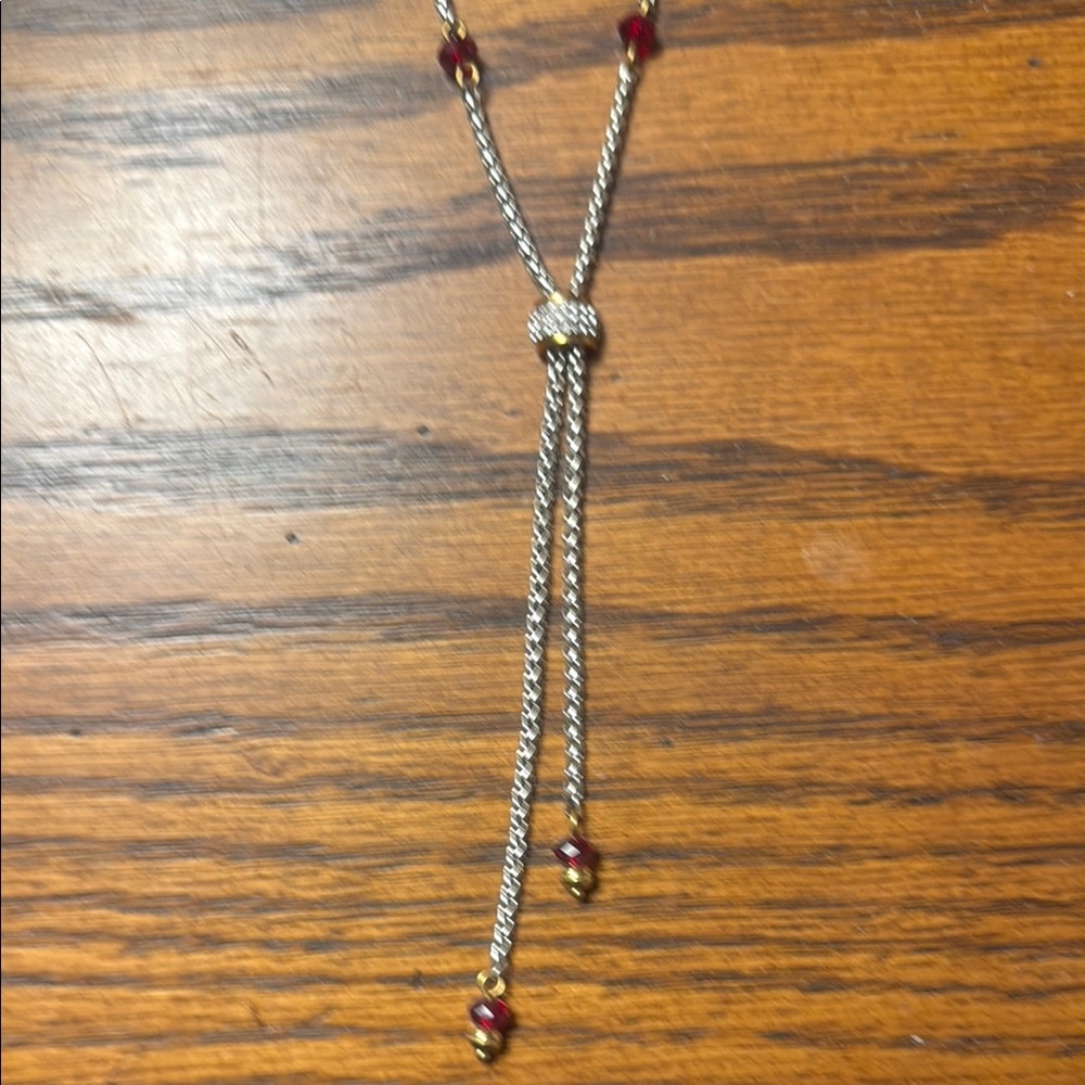 Brighton, Meridian Silver and Red lariat Necklace